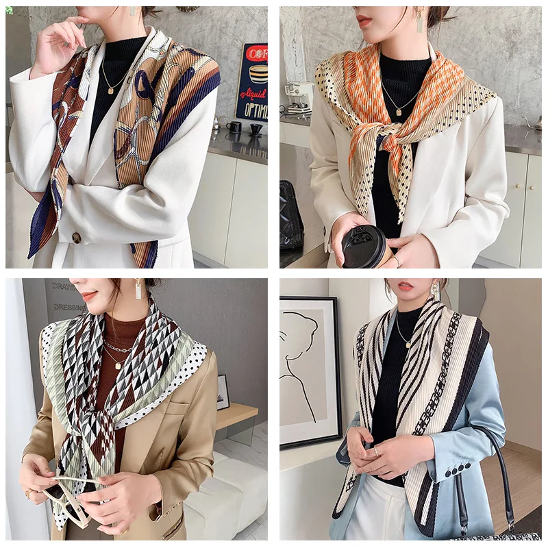 

23 new fashion luxury silk scarves women 100cm twill scarf printed crumpled square scarf