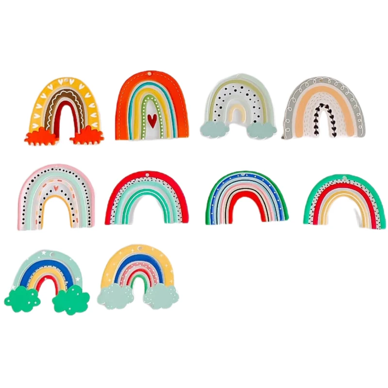 

Acrylic Resin Rainbow Eardrop Accessories Pendant Components Necklace Charms Diy Material Jewelry Supplies Making Finding 10pcs