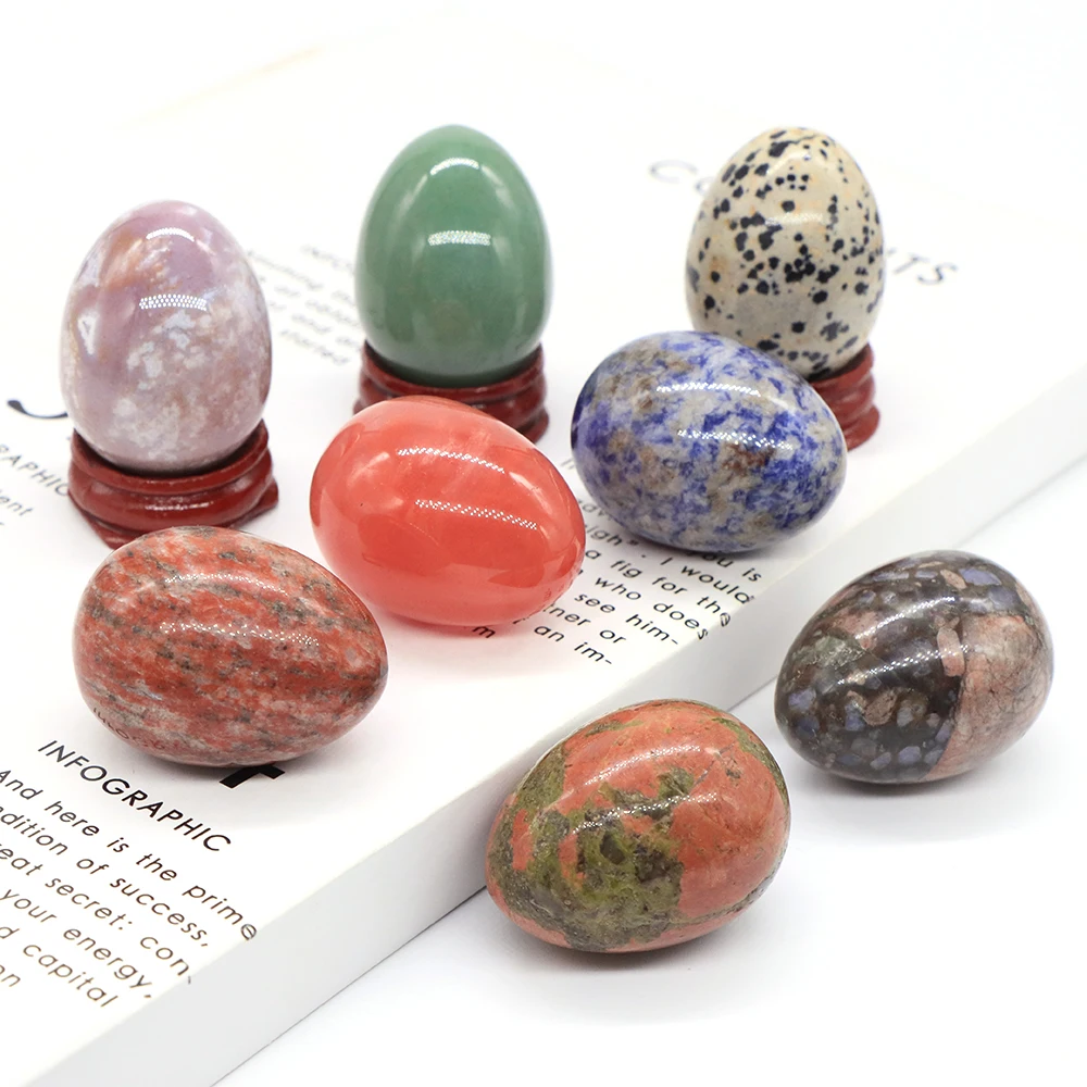 

30x40mm Egg Stone Natural Crystal Gemstone Kegel Exercise Pelvic Massage Hand Polished Crafts Home Decoration Gift With Stand