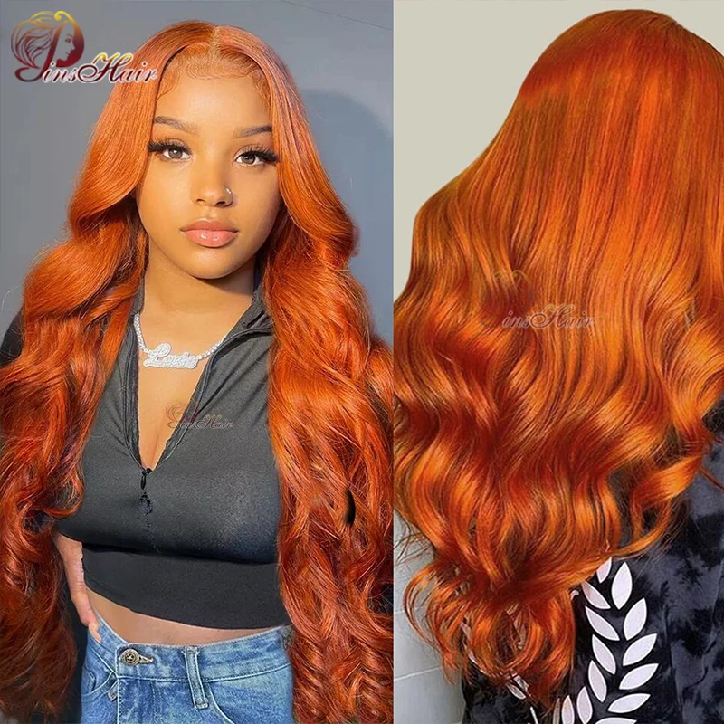 #350 Orange Ginger Body Wave Lace Front Wig PrePlucked Chocolate Brown Colored Human Hair Wigs 13×4 Transparent Lace Frontal Wig
