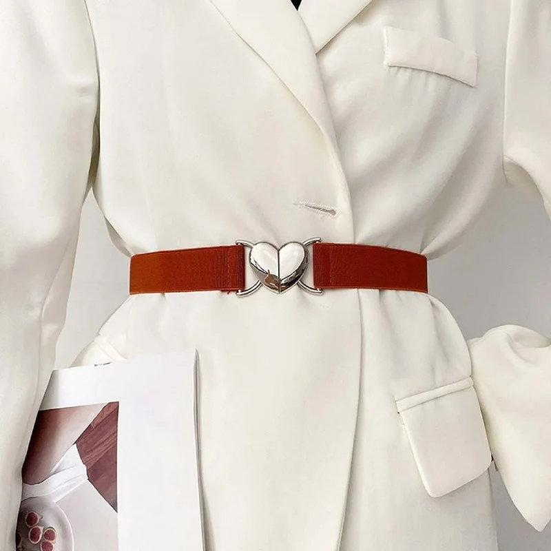 

2022 Women Elastic Belts Love Heart Metal Buckle Waist Dress Coat Sweater Decorative Elegant Exquisite Waistband Accessories