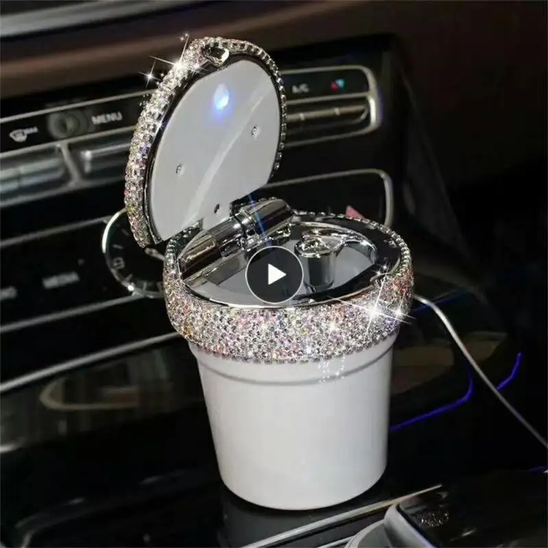 

Diamond Flame Retardant Led Smoke Car Ashtray Car Cup Holder Automatic Light Indicator Ashtray Multifunctional Universal