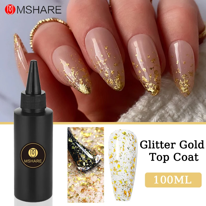 

MSHARE 100ML Glitter Gold Top Coat Sparkling Shining Gels Base Gel Nail UV Gel Polish Soak Off Nail Art LED Lamp Varnish