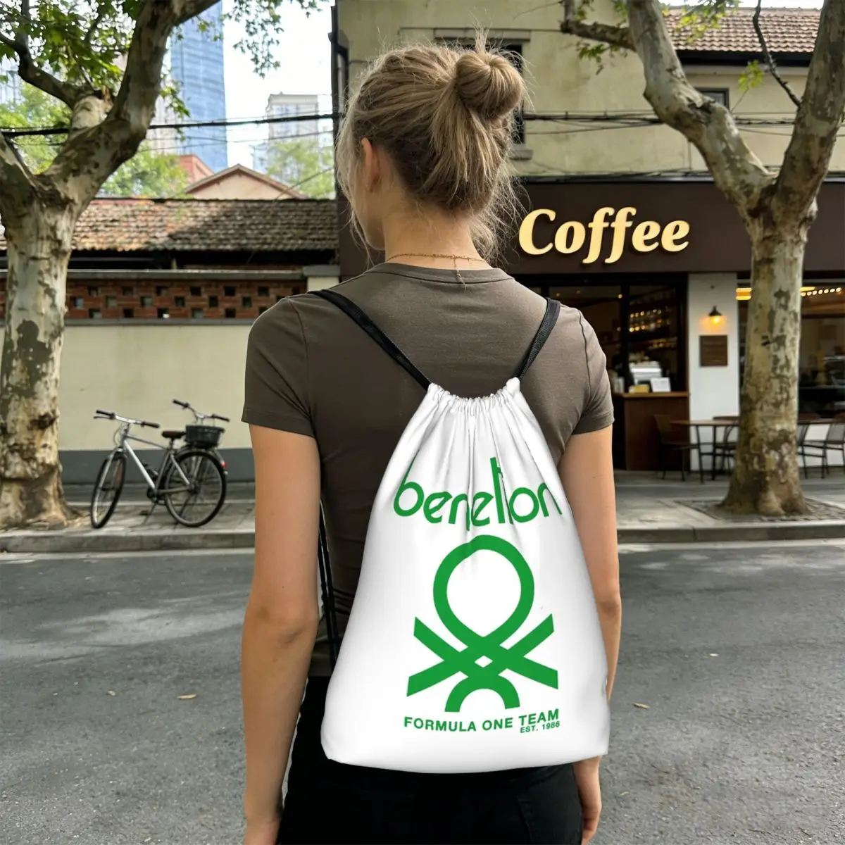 Фото Рюкзак Benetton на шнурке, спортивная сумка для спортзала, легкая складная сумка на шнурке для хранения вещей для мужчин и женщин №4