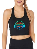 music on world off design breathable slim fit tank top womens personalized customization yoga sports training crop tops