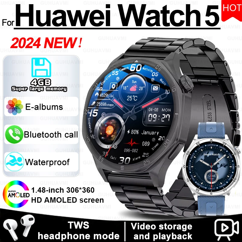 Для Huawei Watch5 Смарт-часы Мужские 4 ГБ памяти Сапфировый экран NFC Bluetooth Вызов Спорт на