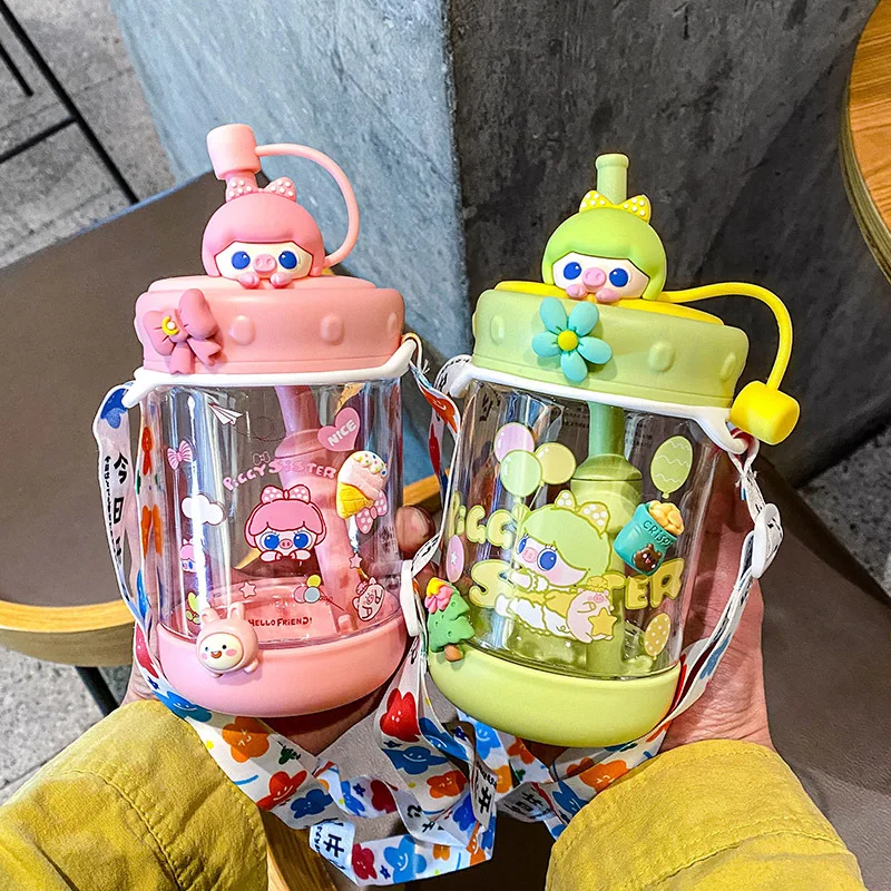 

Кружка для холодной экстракции, летняя мультяшная кружка для воды в виде милой свиньи с сердцем для девочек, очень милая портативная пластиковая кружка из соломы