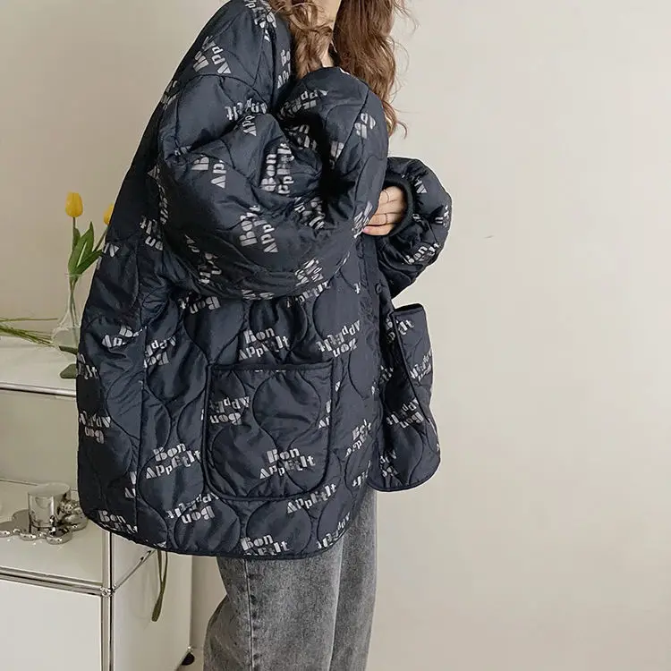 Winter Quilted Rhombus Thick Cotton Padded Jacket Women 2022 New Loose Casual Collarless Warm Cardigan Coat Fashion Woman Parkas