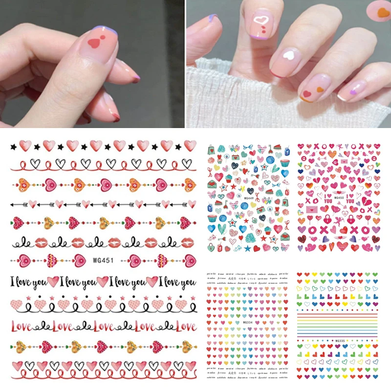 

2023 New Manicure Love Heart Nail Stickers Nail Decoration Nail Slider 3D Decal Valentine's Day Self-Adhesive DIY Art Fashion