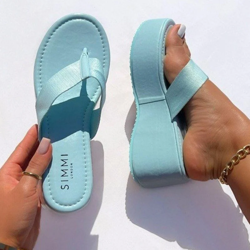 

JMPRS Clip Toe Wedge Slippers Women 2022 Summer Chunky Platform Thick Soled Sandals Woman Plus Size 43 Non Slip Outdoor Slipper