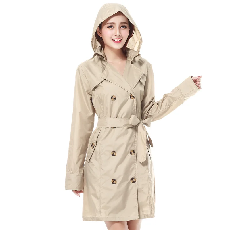 2021 Women Raincoat Slim Double-breasted Poncho Trench Coat Waterproof Transition Outdoor Hiking Clothes Lightweight |