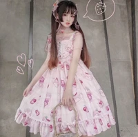2022 hot summer tank strap designer clothes cherry lolita dress new japanese style dress original jsk soft girl pink dress women