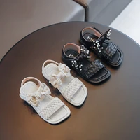 girls sandals summer 2022 new fashion pearl bow princess shoes open toe kids beach shoes non slip soft sole little girls sandals