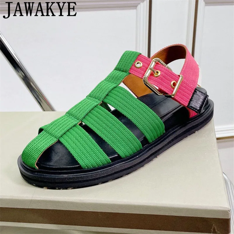 

2022 Summer New Casual flat Sandals Women T-belt Buckle Hollow out Flat Mules Luxury Ethnic Style Multicolor Beach Shoes female