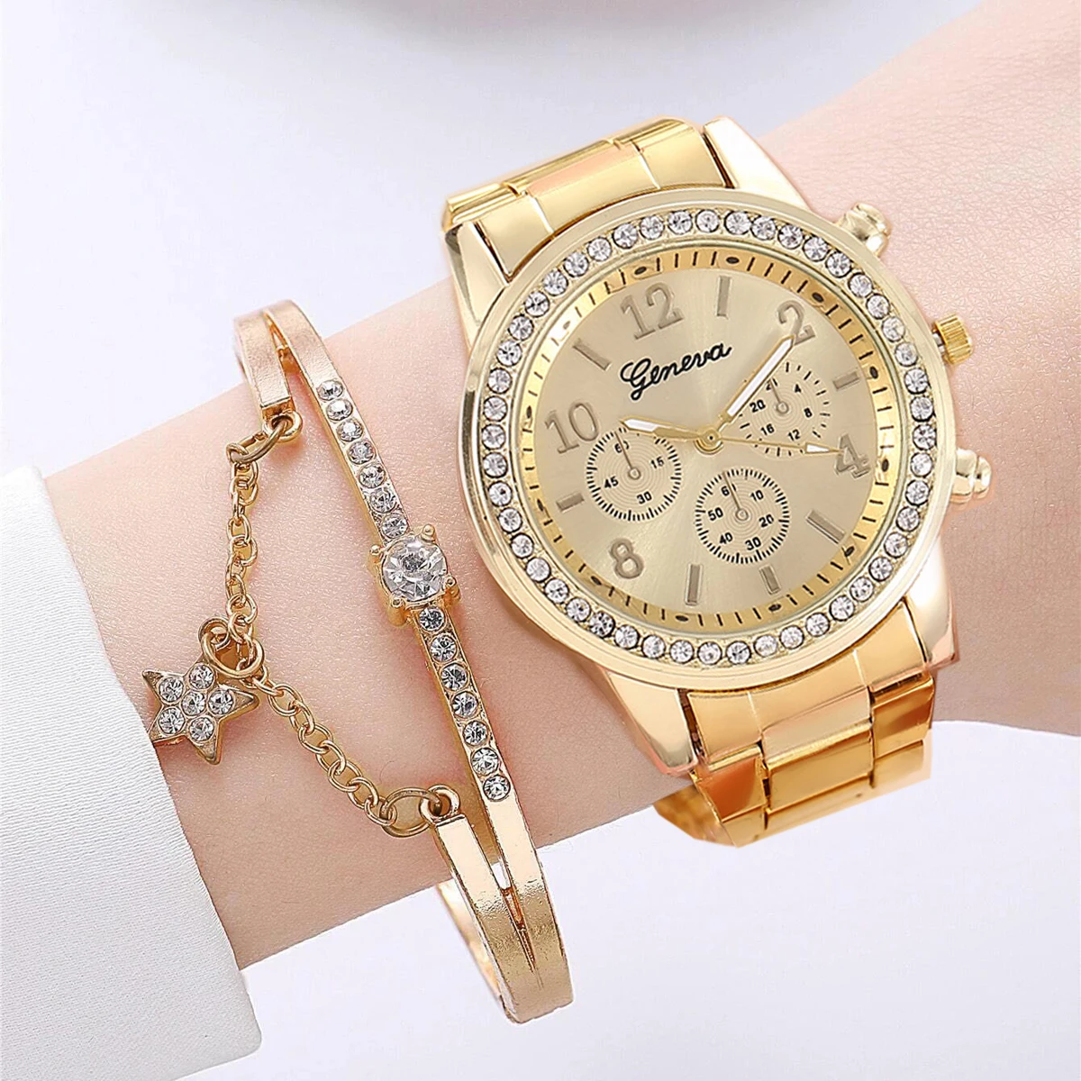 2 шт. женские кварцевые часы с тремя глазами и браслетом