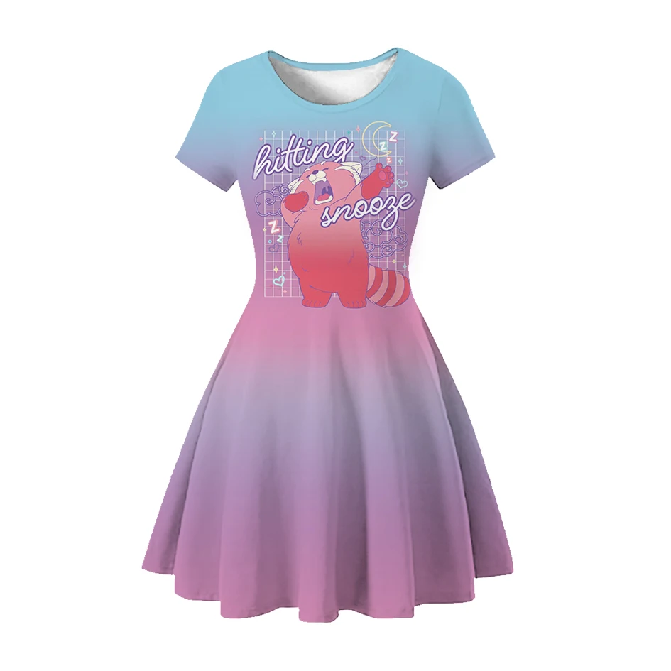 

Disney Movie Turning Red 3D Cartoon Girls Dress Birthday Carnival Party Dress Summer O-neck Casual for Girls Cute Dress Baby