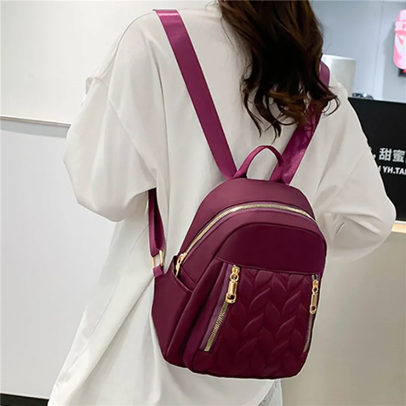 

New Fashion Women Backpack Urban Simple Casual Backpack Trend Travel Solid Color Nylon Bag Waterproof Lightweight Ladies Bag