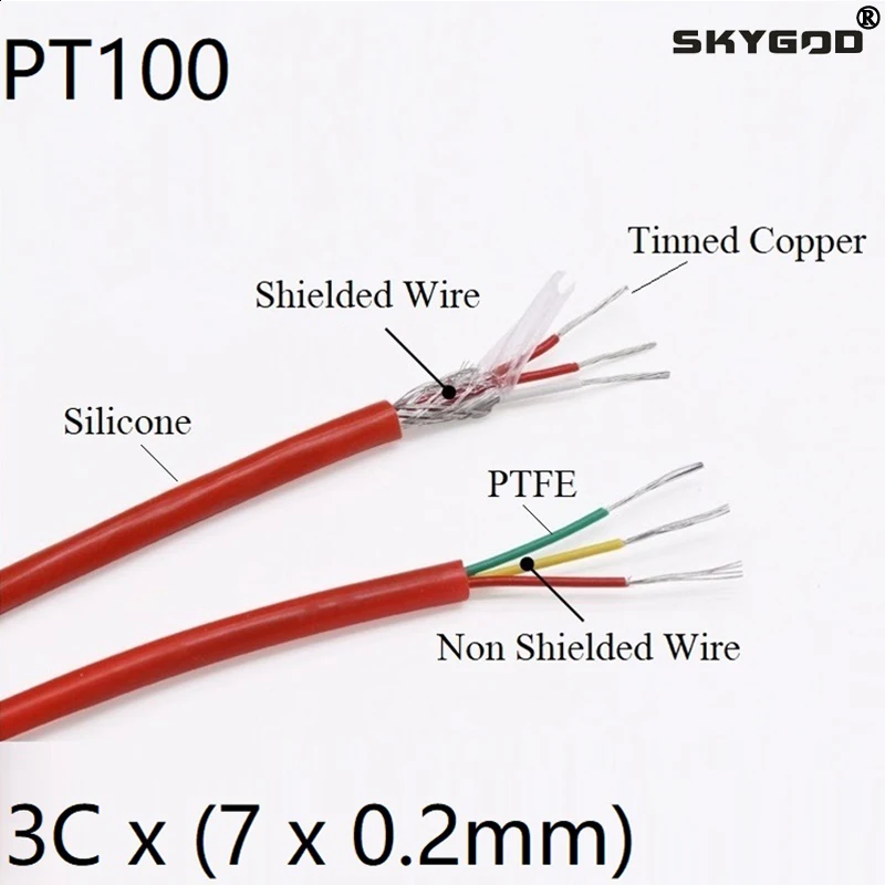 

1/5/10m PT100 Thermocouple Wire 3 Cores Silicone PTFE Insulated Tinned Copper Stainless Steel Shielded Compensation Cable