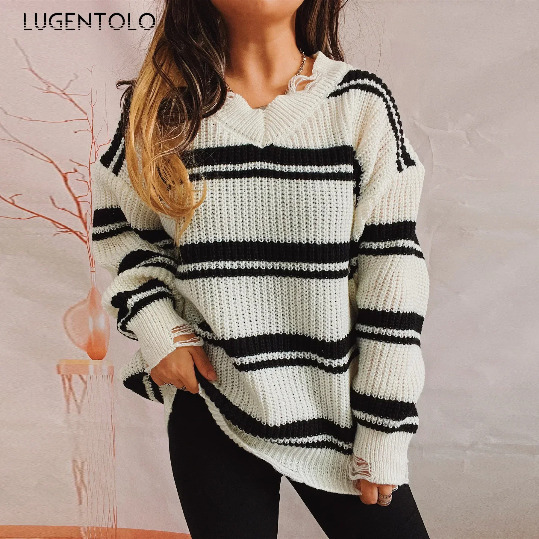 Женские свитера с v-образным вырезом свободные вязаные новые осенне-зимние