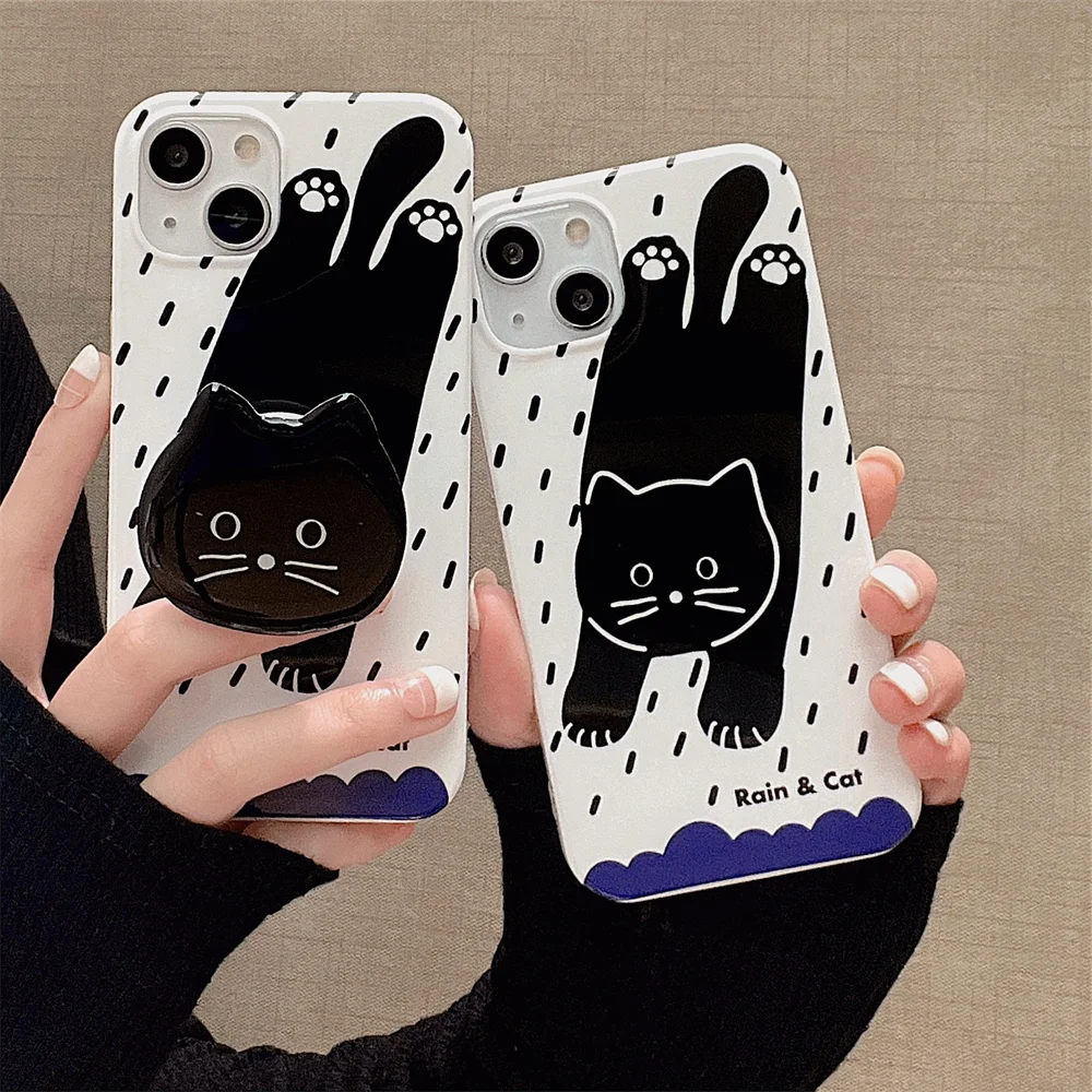 Милый мультяшный рисунок иллюстрация капли дождя Кот Стенд чехол для телефона