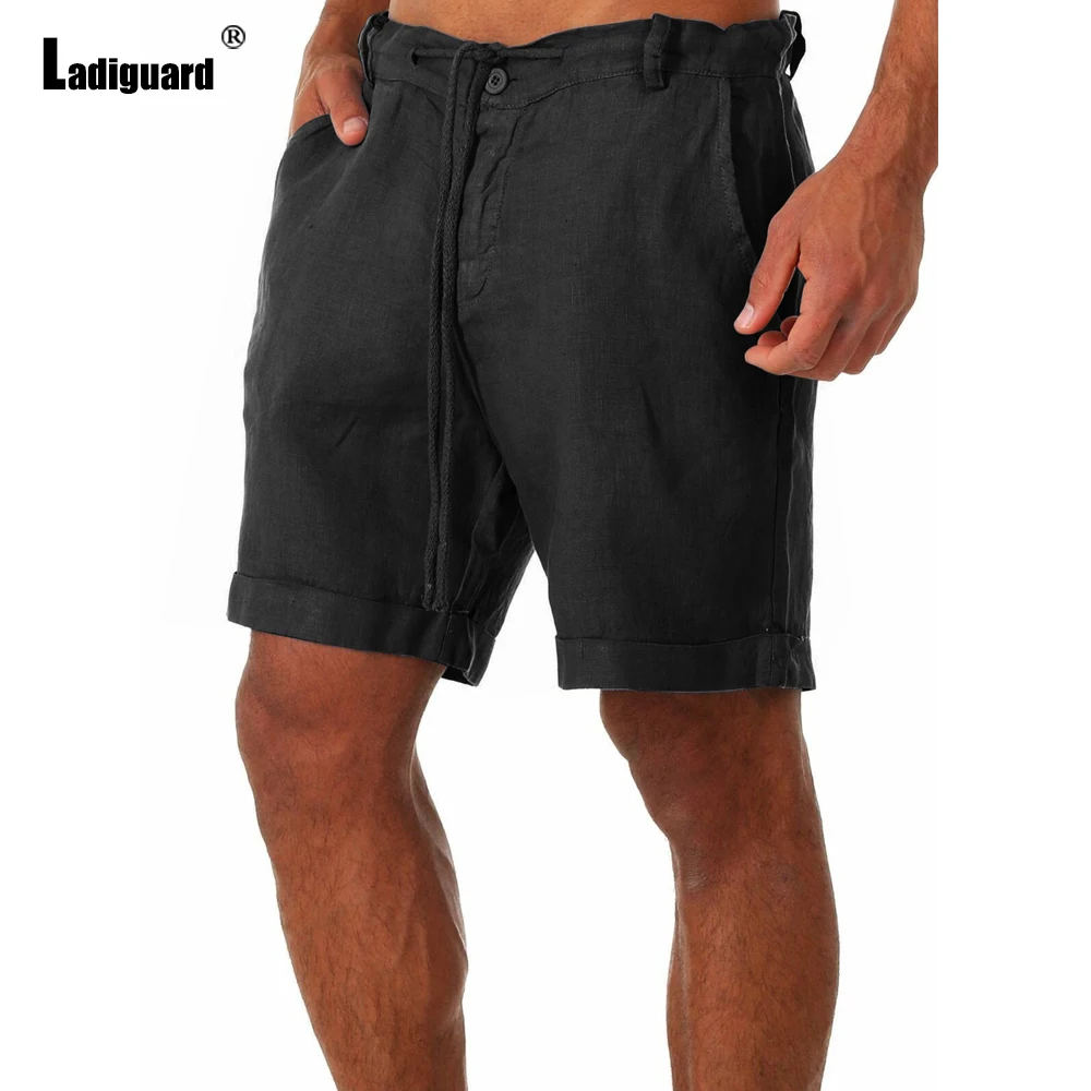 Latest Men Leisure Drawstring Shorts European Style Linen Half Pants Blue Khaki Male Casual Skinny Beachwear Mens Clothing 2023
