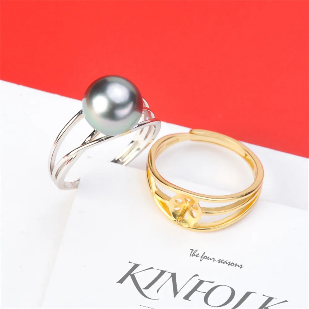 

S925 Sterling Silver Adjustable Ring Settings Base Blank Jewelry Findings Fit Half Hole Pearl DIY Women Ring Making Accessories