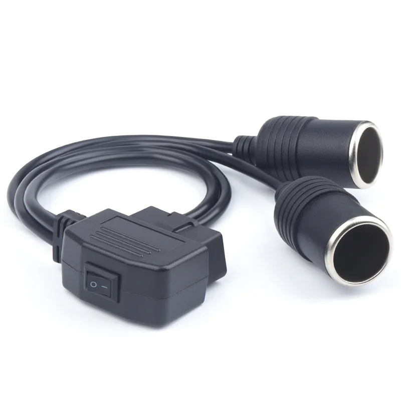 12V Switch OBDII OBD2 24AWG Power Supply Cable 16Pin Female To Car Cigarette Lighter DC Power Source OBD Male Connector Cable