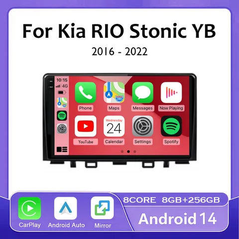 Автомобильный радиоприемник Android 14 Carplay для Kia RIO Stonic YB 2016 2017 2018 2019 2020 2021 2022 GPS Мультимедийный видеоплеер Стерео BT