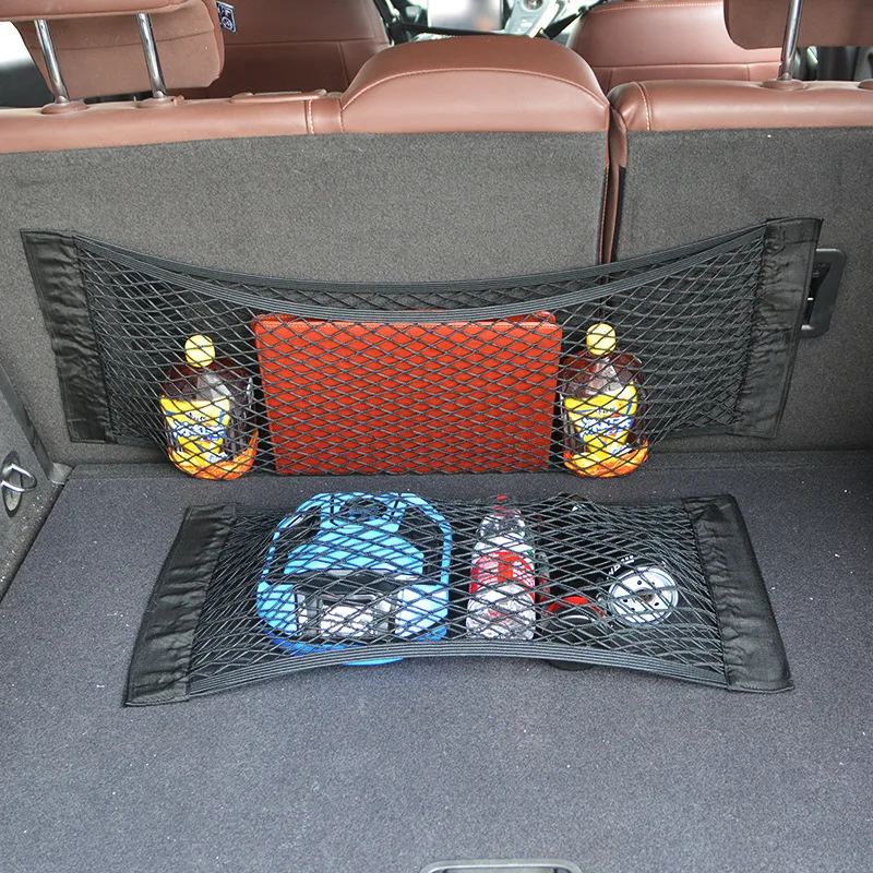 Universal Car Accessories Rear Trunk Mesh Net Pocket Seat Back Storage Organizer Bag Auto Magic Sticker Elastic String Net