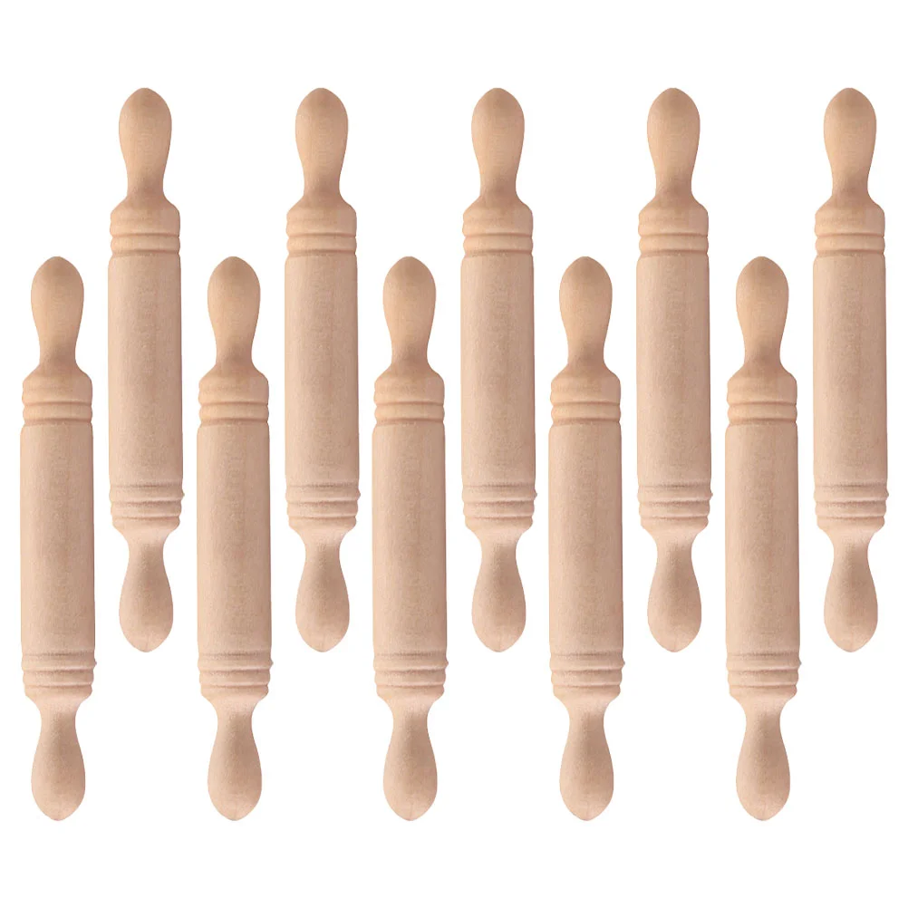 

10 Pcs Mini Wood Rolling Pin Home Accessories Wooden Pole Ornament Stick Needle House Supplies Craft Child Scene Layout Props