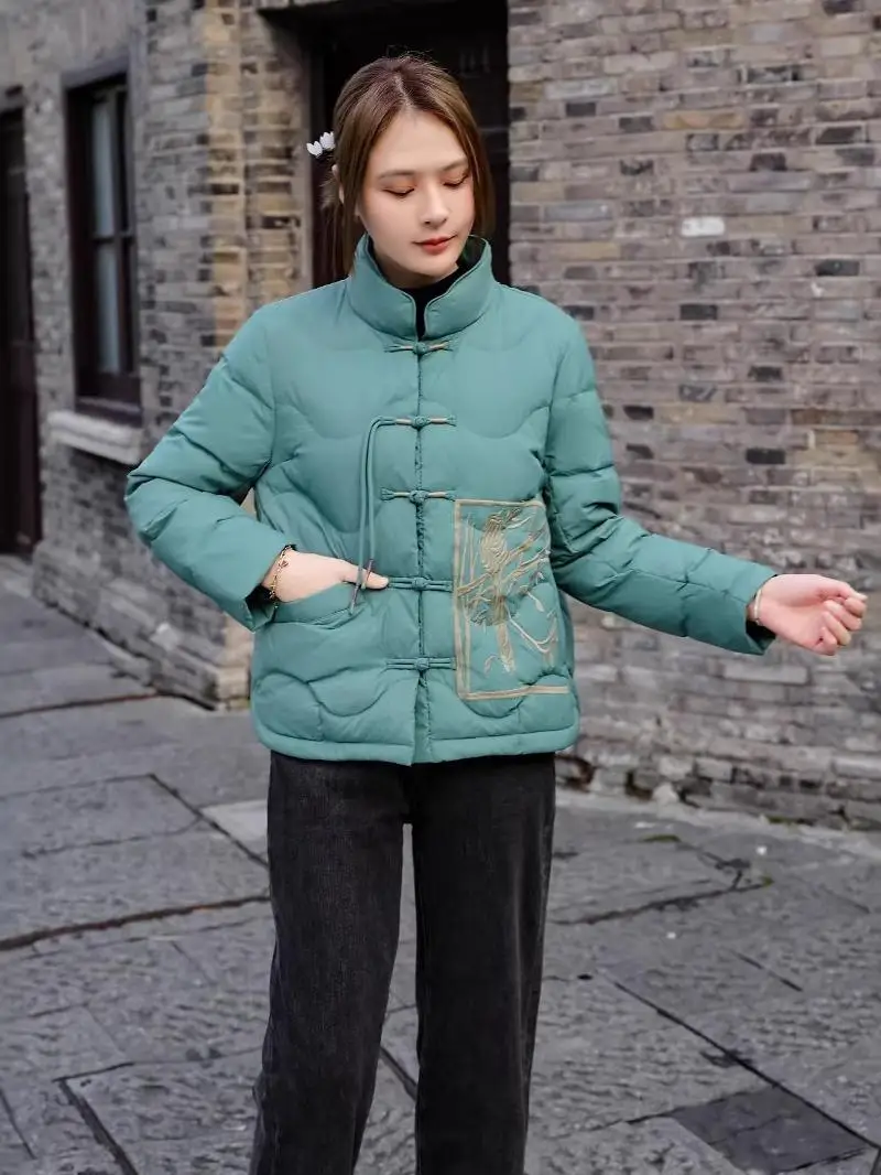 Новый китайский Sle National Маленький пуховик женский короткий зимний ретро