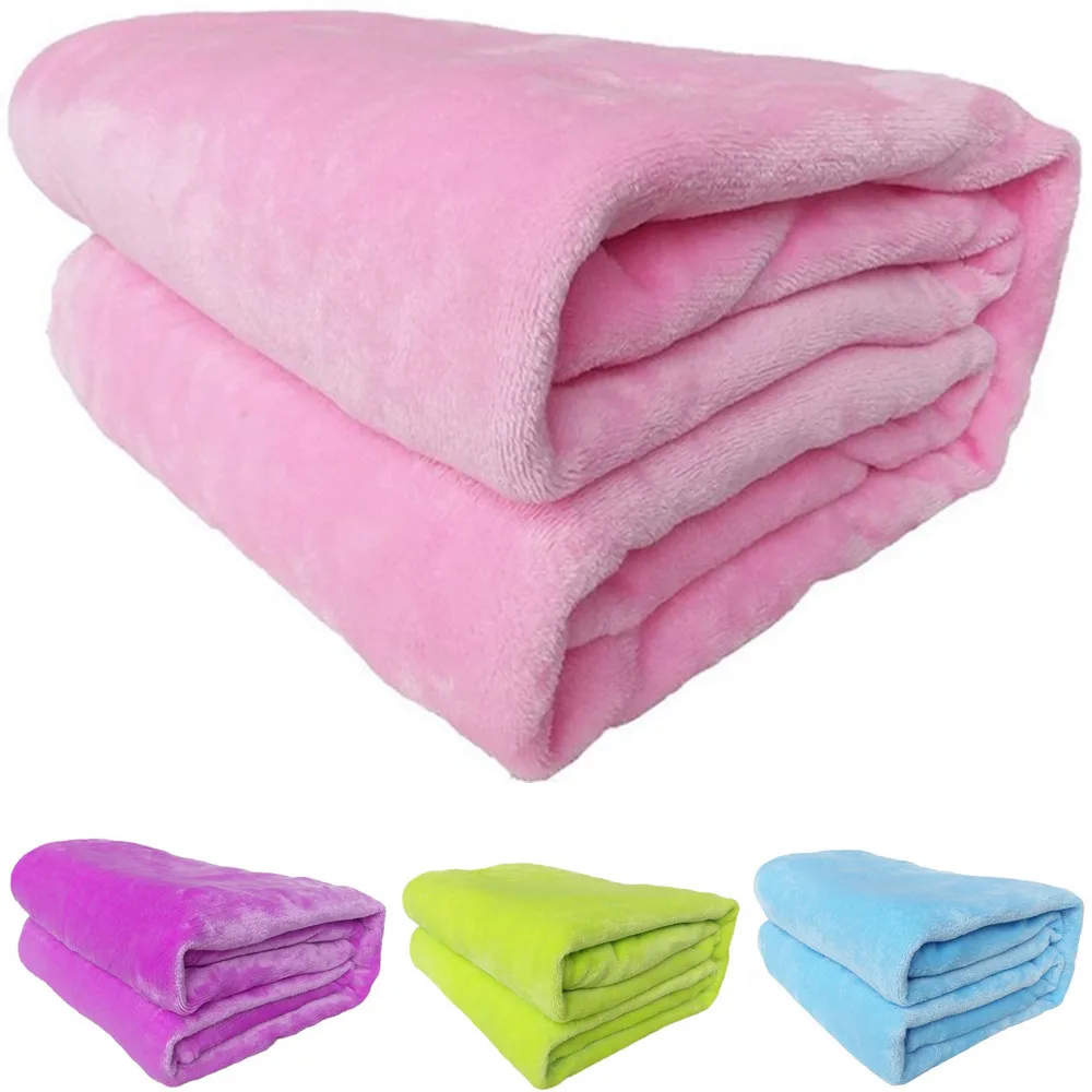

Soft Warm Coral Fleece Flannel Blankets For Beds Faux Fur Mink Throw Solid Color Sofa Cover Bedspread Winter Plaid Blankets