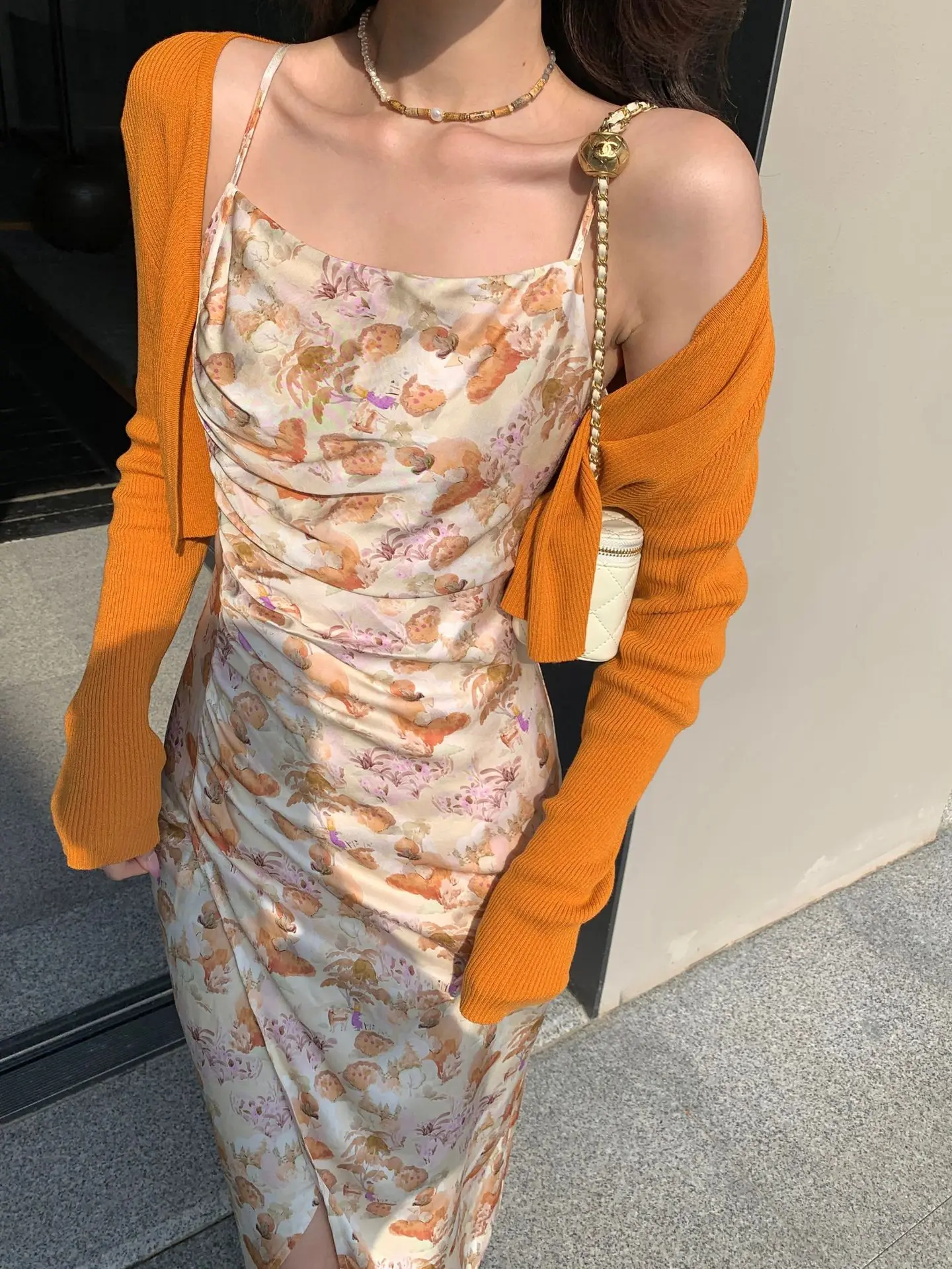 

2022 summer new print patchwork top loose and thin large flower bud casual and Dress Quiet Stripe Large Dress LF10