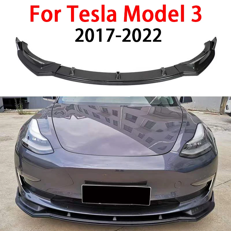 

Car Front Bumper Lip Body Kit Spoiler Splitter ABS Bumper Canard Lip Splitter For Tesla Model 3 2017-2022