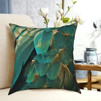 feather glitter teal and gold pillowcase polyester pattern zipper decorative throw pillow case for home cushion cover 4545cm