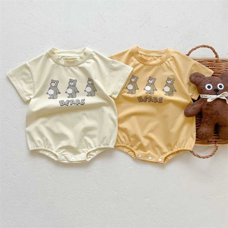 

Baby Girl Rompers Short Sleeve Romper Jumpsuits Summer One-piece Cartoon Bear Cotton Newborn Baby Girl Clothes 0-3Y