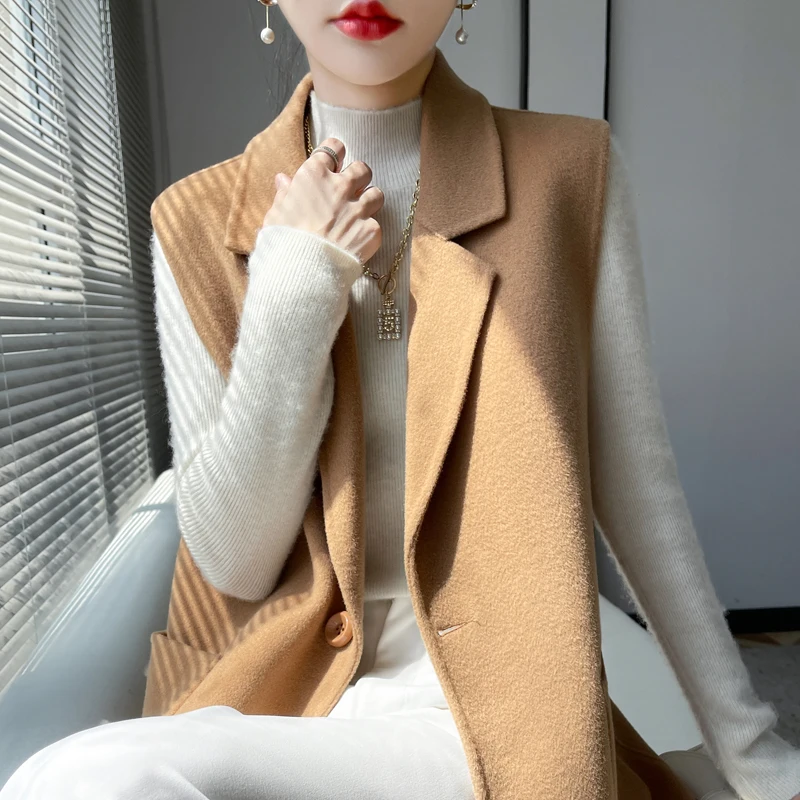 

Двусторонний кашемировый жилет Yiwen для женщин, осень и зима, новое приталенное пальто, двусторонний шерстяной короткий жилет, маленький жилет