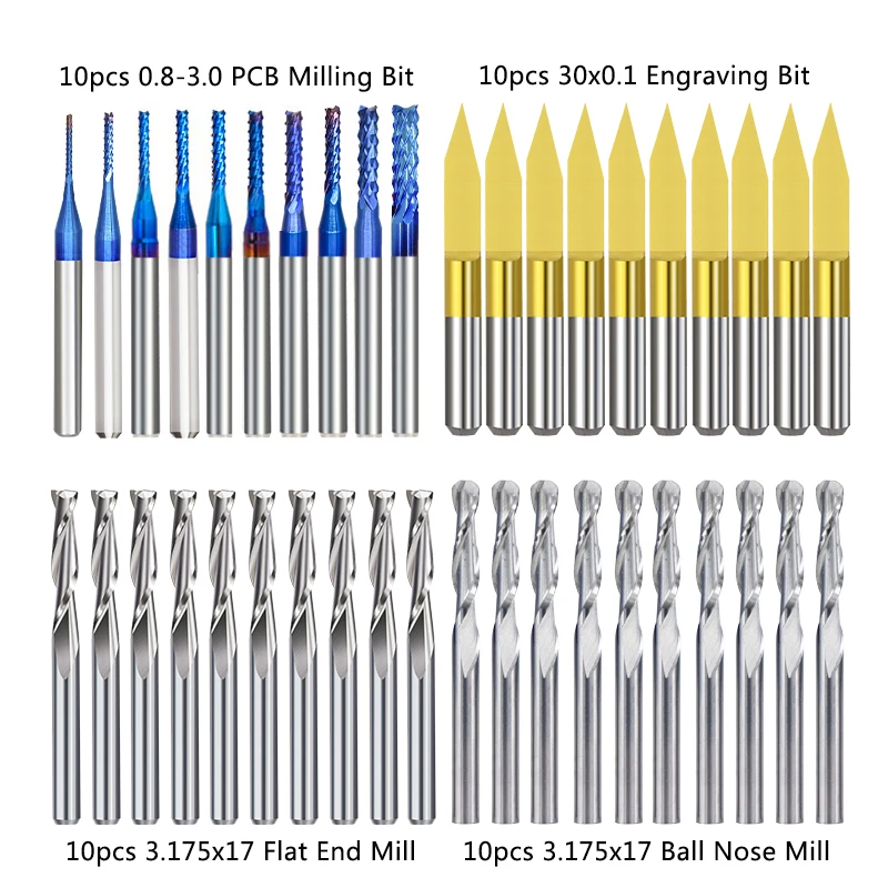 

UCHEER 1SET End Mill Engraving Bits Set Nano Blue Coated CNC Router Bits Cutting Milling Cutter Carbide Milling Tools wood