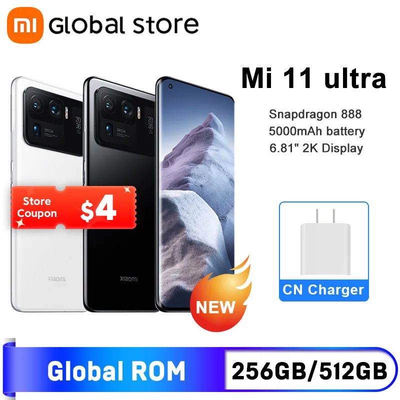 Global Rom Xiaomi Mi 11 Ultra Smartphone 12GB 256GB/512GB Snapdragon 888 Octa Core 2K AMOLED 120Hz 50MP Camera 5000mAh