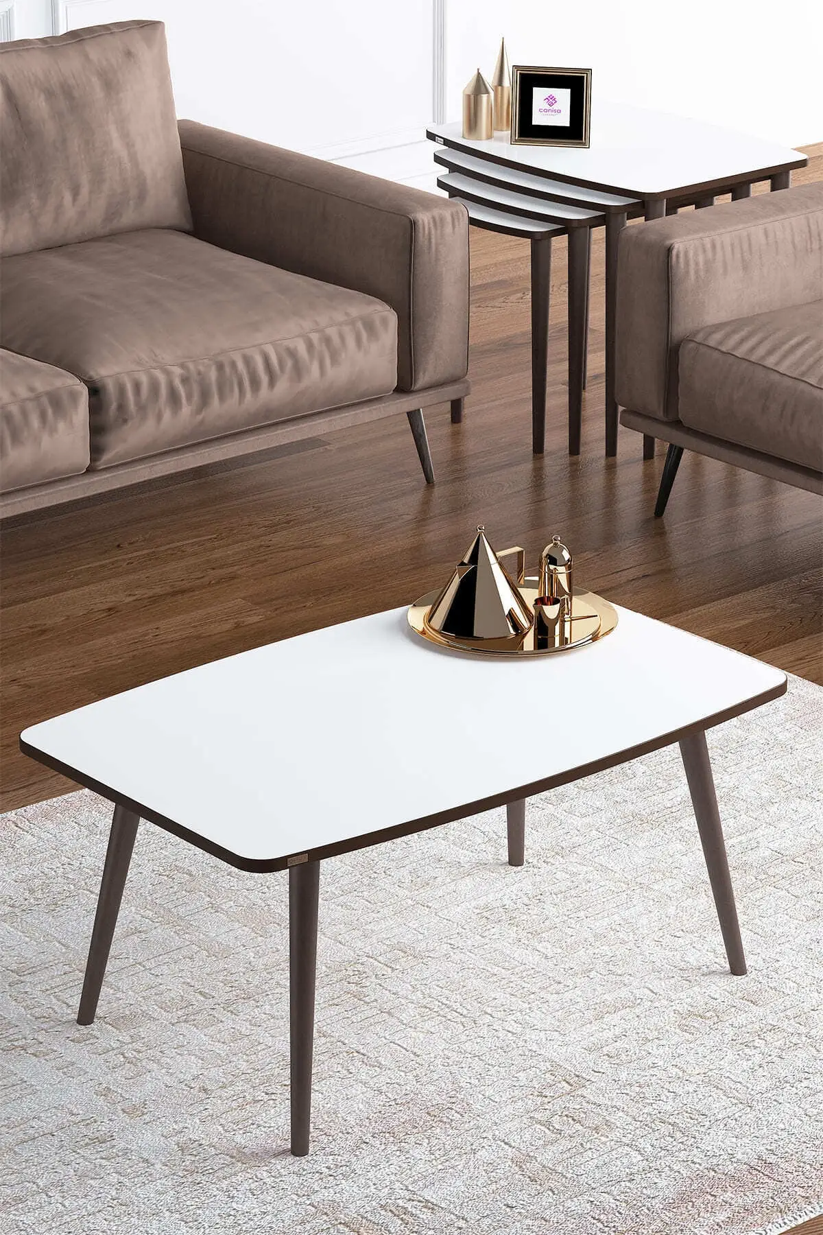 

Modern Telwe Series Mdf 1. Grade Zigon And Medium Coffee table Set Walnut, Feet Antacid coffe table