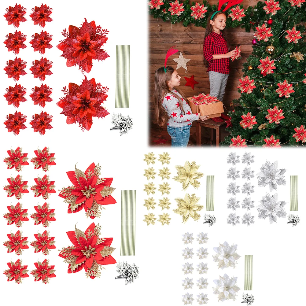 12 шт. рождественская пуансеттия искусственная 14 см елка цветы украшения венок