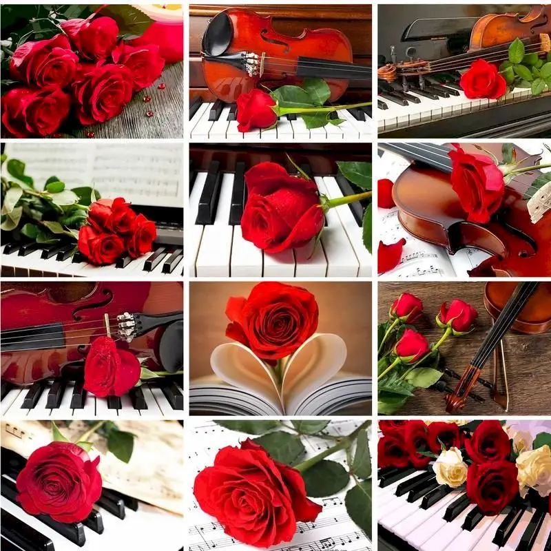 

Картина маслом по номерам «сделай сам», Раскраска по номерам розами и пианино, на холсте, для раскрашивания пейзажа по номерам, гостиной, домашний декор, подарок