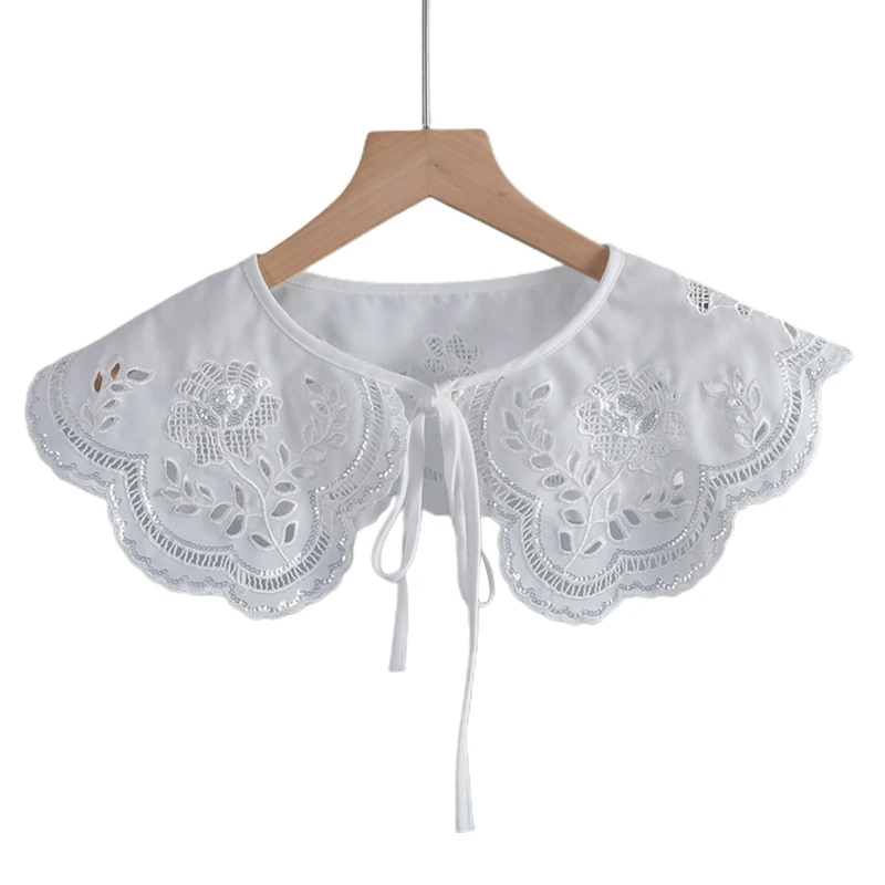

L5YA False Collar Detachable Embroidery Decorative Lace Up Neckline Dickey Collar