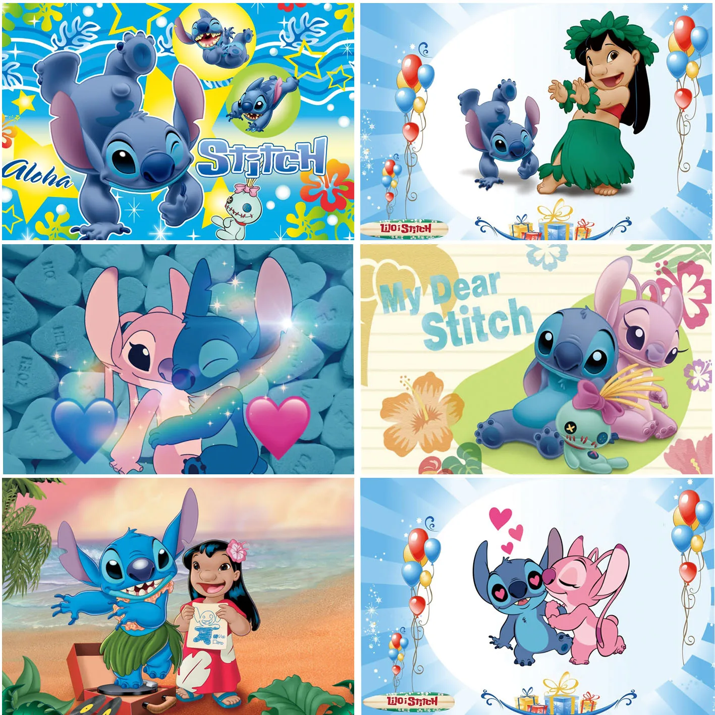 

Disney Lilo and Stitch Luna Backdrops Boys Girls Happy Birthday Party Summer Photograph Backgrounds Banner Decoration Props