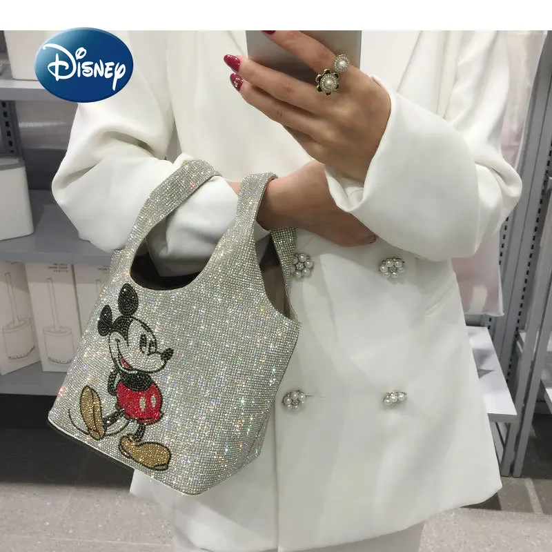 Disney Mickey New Women's Handbag Luxury Brand Colorful Diamond Women's Bag Cartoon Fashion 2-Piece Mini Handbag High Quality