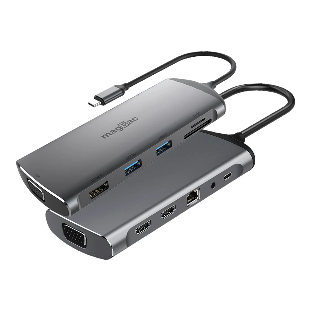 

Док-станция MagBac 11 в 1, USB C док-станция, тройной монитор, Type C, usb-хаб to 2xhdmi + VGA Ethernet SD TF USB-сплиттер для ноутбука P01S