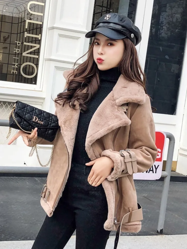 Куртка женская из искусственной кожи зимняя свободная искусственного меха