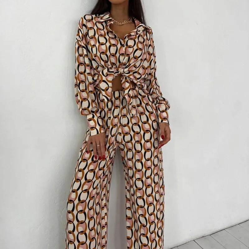

Autumn Two Piece Pants Set for Women 2023 INS Y2K Clothes Long Sleeve Single Breasted Shirt Top Loose Pants Outfits Tracksuit