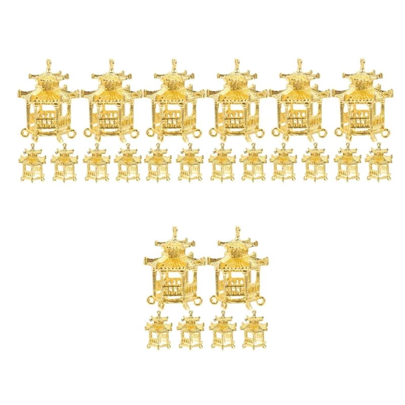 

20 Pcs Earring Golden Hanging Making Bracelet Antique Jewelry Key Charms Pagoda Pendants Alloy Pendant Charm