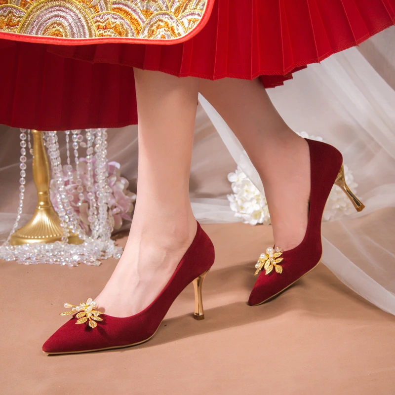 

Женские туфли-лодочки с острым носком, туфли-лодочки на тонком каблуке с кристаллами, Нескользящие свадебные туфли на высоком каблуке для н...